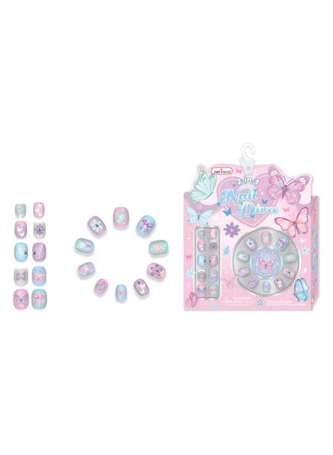 Hot Focus Butterflies 2-in-1 Nail Diva 3D Press-On Nails Set (20 Pieces) - Image 2